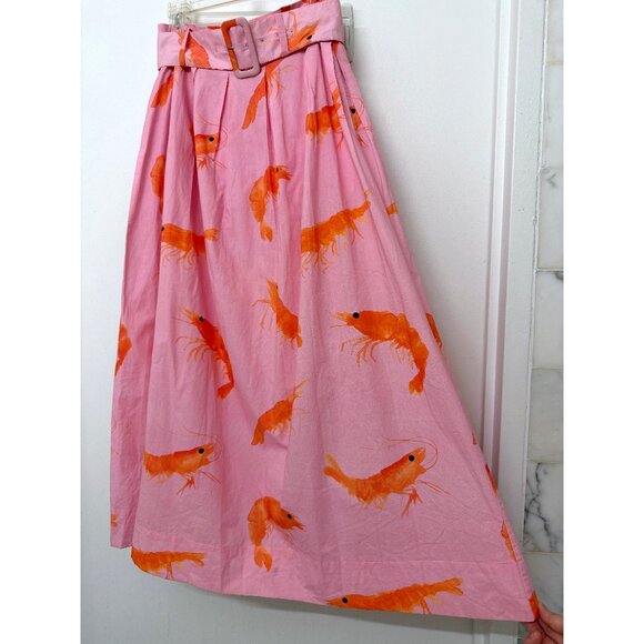 Rachel Antonoff Prawn Shrimp Print Maxi Skirt Vinita Vinnie Pink Pleated Belt 4 - Picture 9 of 16